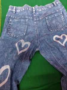 Blue Jeans with White Heart Print