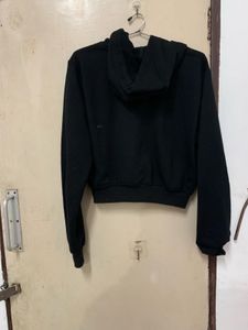 Black Cropped Zip-Up Hoodie