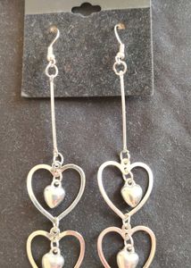 Silver Plated Double Drop Heart Shape Earrings