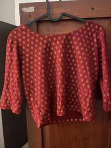 Stylish Maroon & Gold Printed Blouse