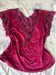 Elegant Satin Nightgown with Lace Trim