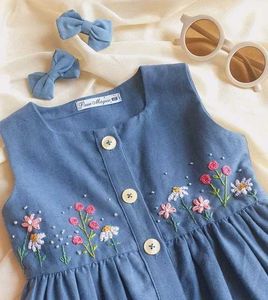 Blue Embroidered Dress & Hair Bows