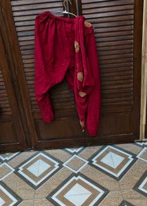 Stunning Red Kurta with Gold Leaf Design