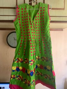 Vibrant Green Kurti with Pink Accents