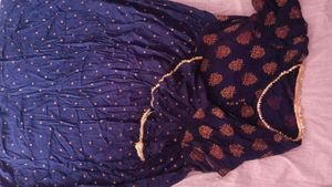 Navy Blue Printed Naira  with Gold Accents