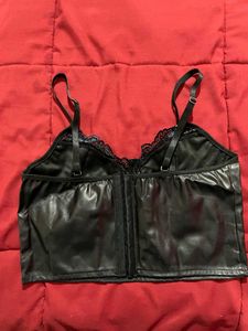 Black Faux Leather Corset Top