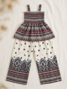 Boho Smocked Peplum Top &amp; Palazzo Pants Set