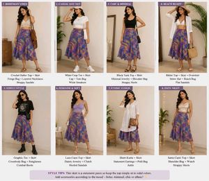 Boho Watercolor Print Midi Skirt
