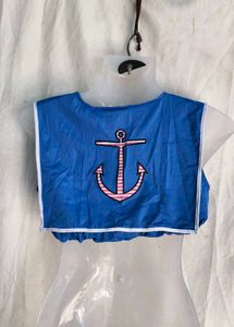 Blue Bikini Top with White Trim