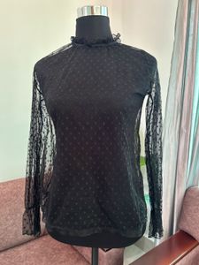 Chic Black Polka Dot Mesh Top