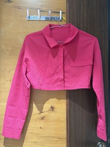 Hot Pink Cropped Collared Shirt