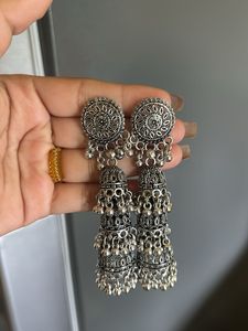 Oxidized Silver Jhumka Earrings