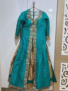 Teal & Gold Embroidered Lehenga Choli