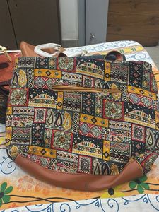 Boho Print Tote Bag with Leather Straps