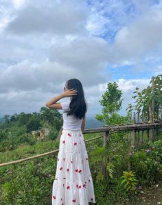 Cute Cherry Print Tiered Midi Skirt
