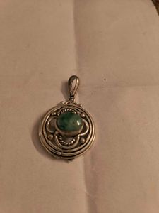 Vintage Silver Pendant with original Green Stone