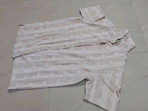 Men's Beige Textured Short Sleeve Shirt