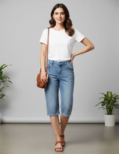 Women Blue Knee Length Capri