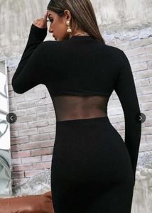 Chic Black Mesh Panel Bodycon Dress