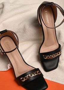 Chic Black Chain Detail Heels