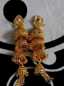 ethnic golden 4 layer jhumka
