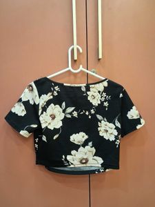 Black Floral Crop Top