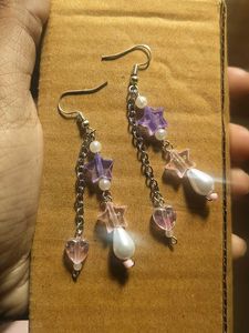 Sparkling Star & Pearl Dangle Earrings