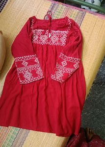 Red Embroidered Peasant Dress