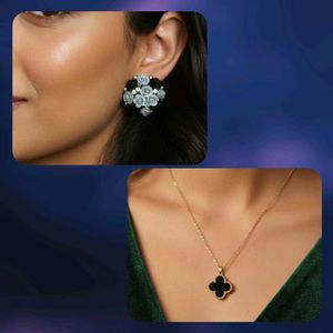 Floral Earring & Clover Necklace Set