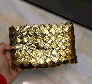 Sparkling Gold Woven Clutch Bag
