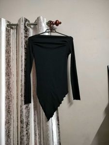 Black Asymmetrical Long Sleeve Top