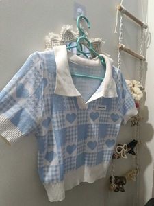 Cute Blue Plaid Heart Top