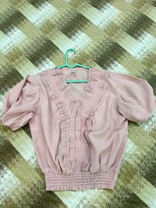 Vintage Pink Puff Sleeve Blouse