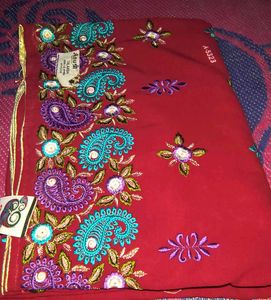 Exquisite Embroidered Red Saree