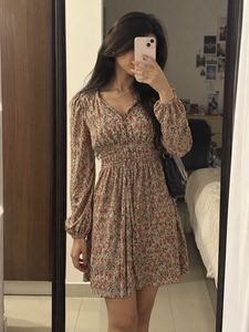 Zara Floral Print Ruched Waist Dress