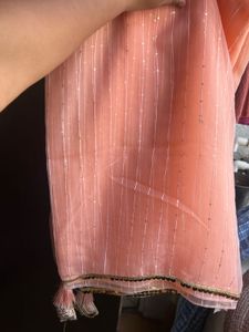 Designer Peach  Sequin Saree without Blouse