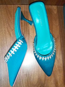 Stunning Teal Embellished Mules