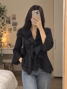 Elegant Black Ruffled Blouse