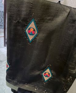 Elegant Brown Embroidered Saree