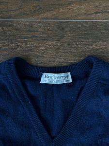 Burberrys Blue V-Neck Sweater