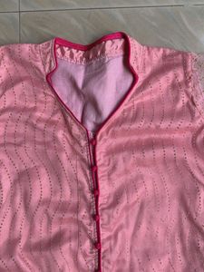 Elegant Pink Kurta with Sheer bell Sleeves