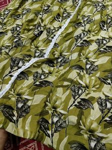 Green Floral Print Kurti set with Lace Trim