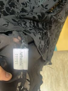 Black Floral Mesh Mock Neck Top