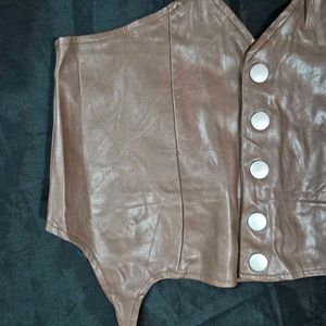 Brown Faux Leather Corset Top halter neck