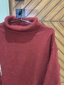 Burgundy Turtleneck Knit Sweater