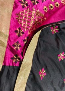 Vibrant Pink Embroidered Silk Saree