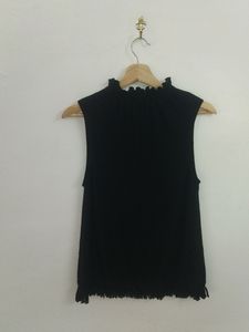 ZARA Chic Black Sleeveless Top with Ruffle Neck