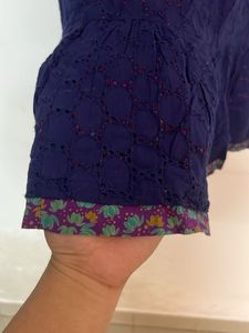 Girls Navy Blue Embroidered Gown