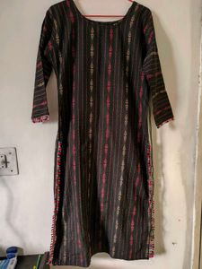 Black Printed Kurta with Tassels