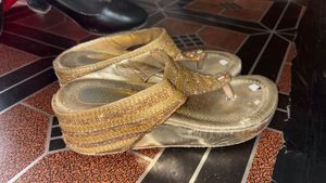 Sparkling Gold Wedge Flip-Flops